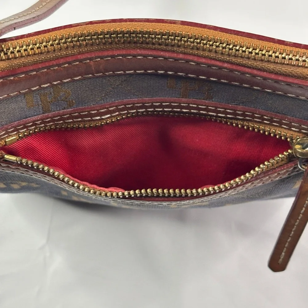 Dooney & Bourke Monogram Signature Canvas Crossbody Bag Brown Leather Trim‎ Duck
